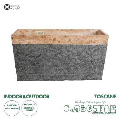 GloboStar® Artificial Garden TOSCANE 20749 Επιδαπέδιο Πολυεστερικό Τσιμεντένιο Κασπώ Γλάστρα - Flower Pot Γκρι με Καφέ Μ110 x Π30 x Υ61cm