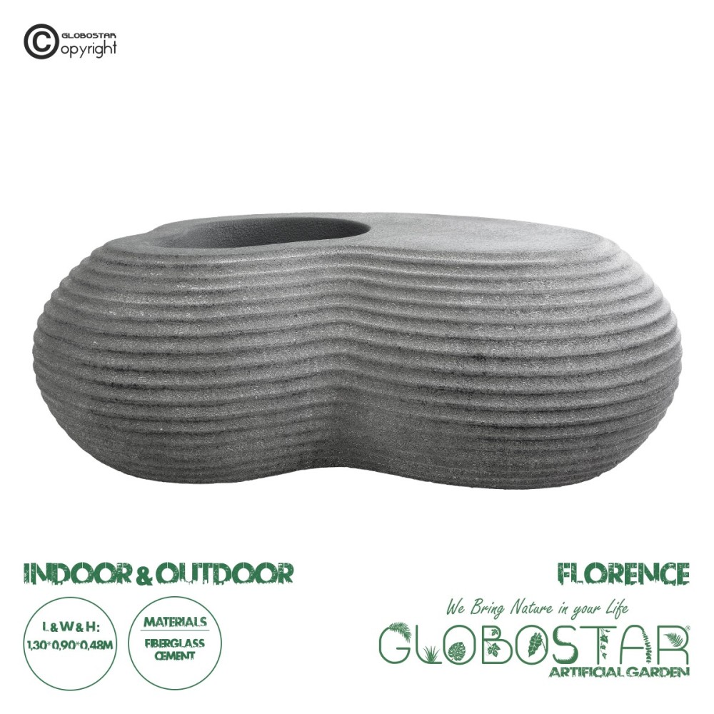 GloboStar® Artificial Garden FLORENCE 20751 Επιδαπέδιο Πολυεστερικό Τσιμεντένιο Κασπώ Γλάστρα - Flower Pot Γκρι Μ130 x Π90 x Υ48cm