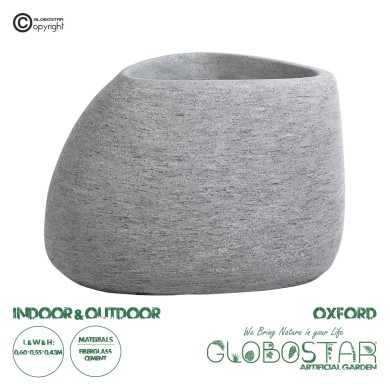GloboStar® Artificial Garden OXFORD 20794 Επιδαπέδιο Πολυεστερικό Τσιμεντένιο Κασπώ Γλάστρα - Flower Pot Γκρι Μ60 x Π55 x Υ43cm