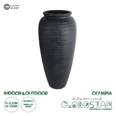 GloboStar® Artificial Garden OLYMPIA 20717 Επιδαπέδιο Πολυεστερικό Τσιμεντένιο Κασπώ Γλάστρα - Flower Pot Μαύρο Φ55 x Υ120cm
