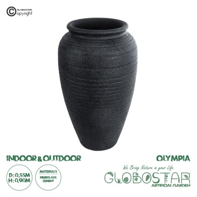 GloboStar® Artificial Garden OLYMPIA 20718 Επιδαπέδιο Πολυεστερικό Τσιμεντένιο Κασπώ Γλάστρα - Flower Pot Μαύρο Φ55 x Υ90cm