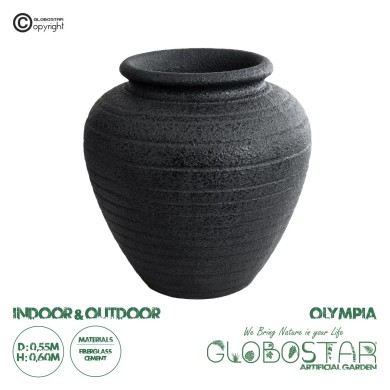 GloboStar® Artificial Garden OLYMPIA 20719 Επιδαπέδιο Πολυεστερικό Τσιμεντένιο Κασπώ Γλάστρα - Flower Pot Μαύρο Φ55 x Υ60cm