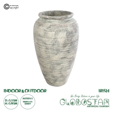 GloboStar® Artificial Garden IRISH 20721 Επιδαπέδιο Πολυεστερικό Τσιμεντένιο Κασπώ Γλάστρα - Flower Pot Λευκό με Μπεζ Φ55 x Υ90cm