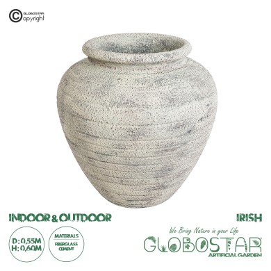 GloboStar® Artificial Garden IRISH 20722 Επιδαπέδιο Πολυεστερικό Τσιμεντένιο Κασπώ Γλάστρα - Flower Pot Λευκό με Μπεζ Φ55 x Υ60cm