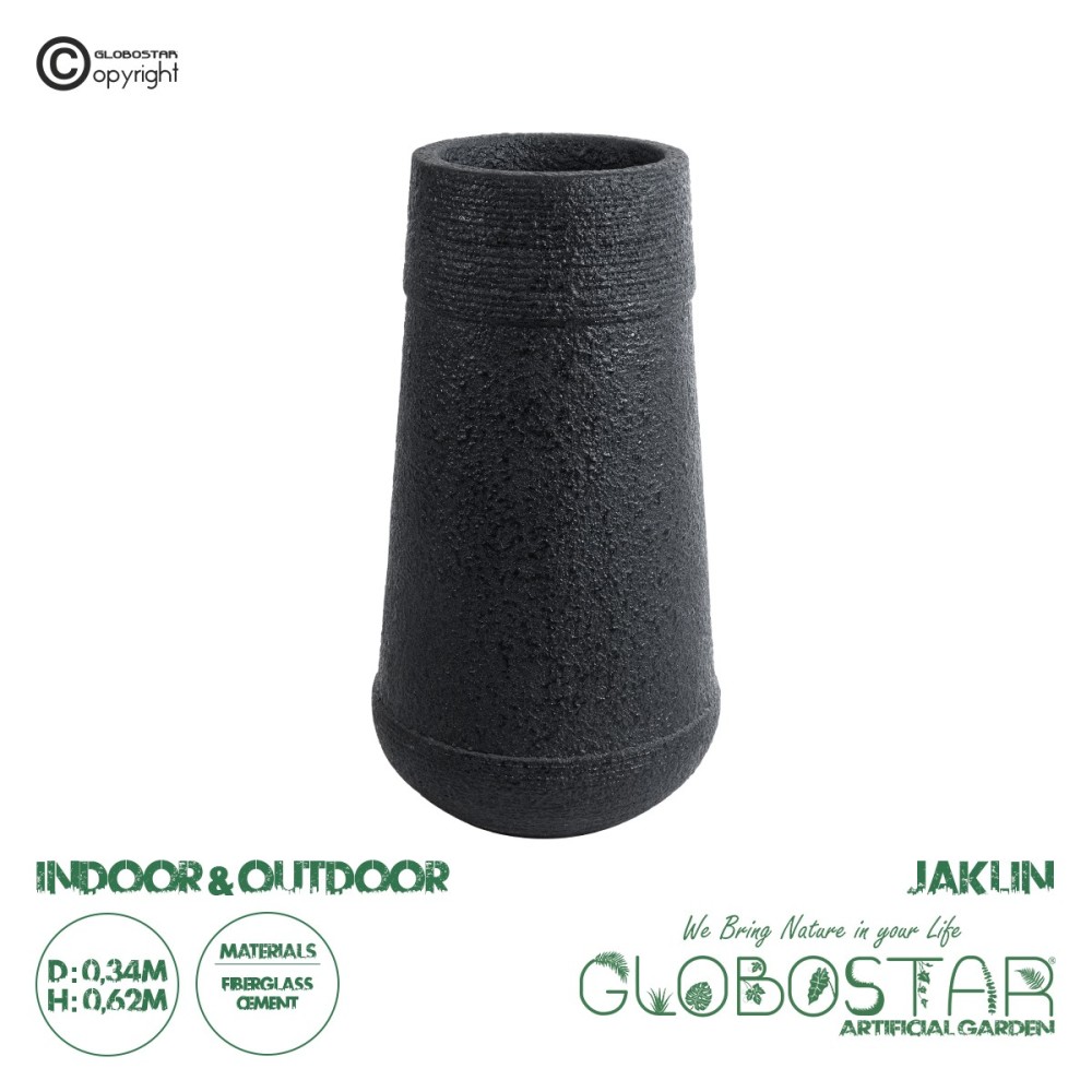 GloboStar® Artificial Garden JAKLIN 20723 Επιδαπέδιο Πολυεστερικό Τσιμεντένιο Κασπώ Γλάστρα - Flower Pot Μαύρο Φ34 x Υ62cm