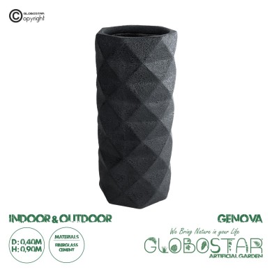 GloboStar® Artificial Garden GENOVA 20724 Επιδαπέδιο Πολυεστερικό Τσιμεντένιο Κασπώ Γλάστρα - Flower Pot Μαύρο Φ40 x Υ90cm