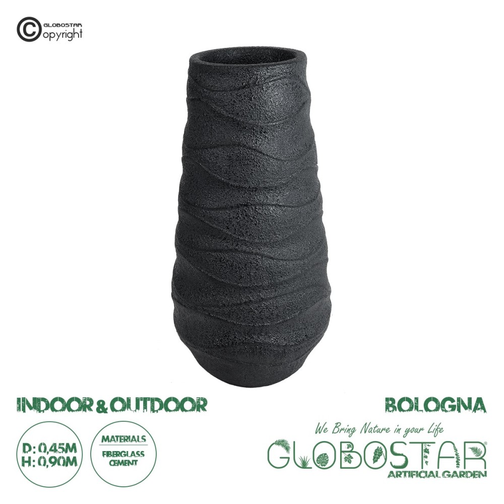 GloboStar® Artificial Garden BOLOGNA 20727 Επιδαπέδιο Πολυεστερικό Τσιμεντένιο Κασπώ Γλάστρα - Flower Pot Μαύρο Φ45 x Υ90cm