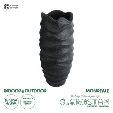 GloboStar® Artificial Garden MONREALE 20728 Επιδαπέδιο Πολυεστερικό Τσιμεντένιο Κασπώ Γλάστρα - Flower Pot Μαύρο Φ50 x Υ110cm