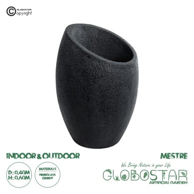 GloboStar® Artificial Garden MESTRE 20732 Επιδαπέδιο Πολυεστερικό Τσιμεντένιο Κασπώ Γλάστρα - Flower Pot Μαύρο Φ40 x Υ60cm