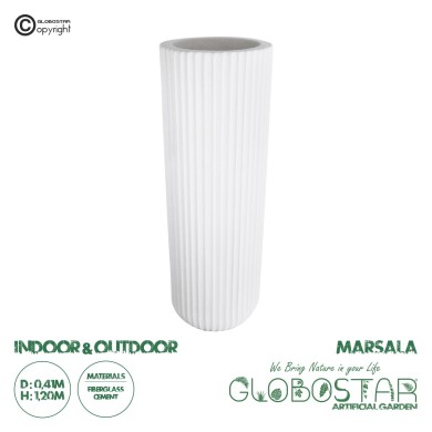 GloboStar® Artificial Garden MARSALA 20735 Επιδαπέδιο Πολυεστερικό Τσιμεντένιο Κασπώ Γλάστρα - Flower Pot Λευκό Φ41 x Υ120cm