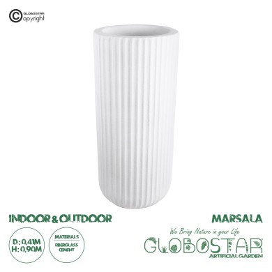 GloboStar® Artificial Garden MARSALA 20736 Επιδαπέδιο Πολυεστερικό Τσιμεντένιο Κασπώ Γλάστρα - Flower Pot Λευκό Φ41 x Υ90cm