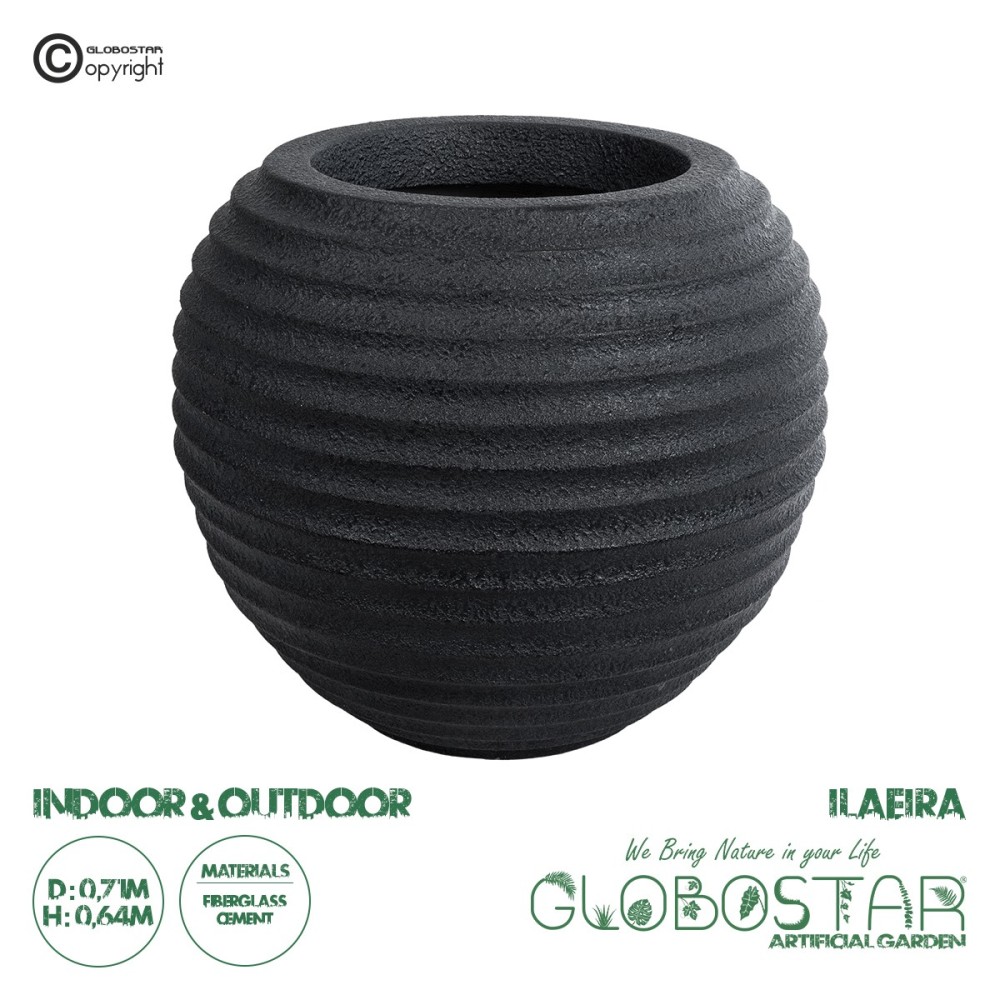 GloboStar® Artificial Garden ILAEIRA 20712 Επιδαπέδιο Πολυεστερικό Τσιμεντένιο Κασπώ Γλάστρα - Flower Pot Μαύρο Φ71 x Υ64cm