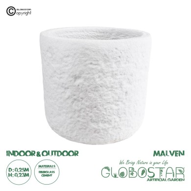 GloboStar® Artificial Garden MALVEN 20711 Επιδαπέδιο Πολυεστερικό Τσιμεντένιο Κασπώ Γλάστρα - Flower Pot Λευκό Φ25 x Υ23cm