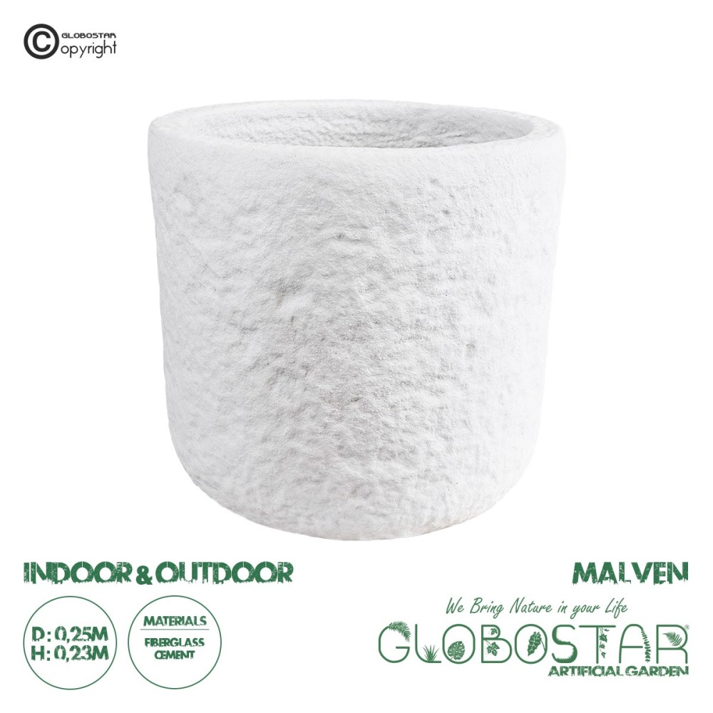 GloboStar® Artificial Garden MALVEN 20711 Επιδαπέδιο Πολυεστερικό Τσιμεντένιο Κασπώ Γλάστρα - Flower Pot Λευκό Φ25 x Υ23cm