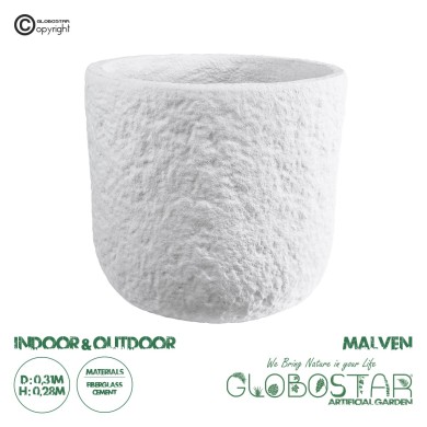 GloboStar® Artificial Garden MALVEN 20710 Επιδαπέδιο Πολυεστερικό Τσιμεντένιο Κασπώ Γλάστρα - Flower Pot Λευκό Φ31 x Υ28cm