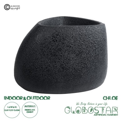 GloboStar® Artificial Garden CHLOE 20708 Επιδαπέδιο Πολυεστερικό Τσιμεντένιο Κασπώ Γλάστρα - Flower Pot Μαύρο Μ60 x Π55 x Υ43cm