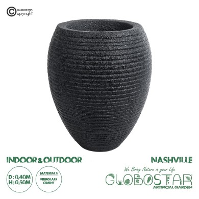 GloboStar® Artificial Garden NASHVILLE 20716 Επιδαπέδιο Πολυεστερικό Τσιμεντένιο Κασπώ Γλάστρα - Flower Pot Μαύρο Φ40 x Υ50cm