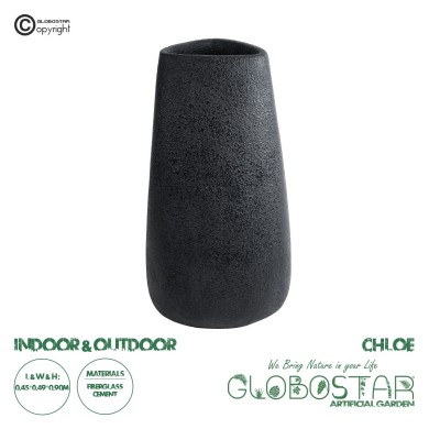 GloboStar® Artificial Garden CHLOE 20709 Επιδαπέδιο Πολυεστερικό Τσιμεντένιο Κασπώ Γλάστρα - Flower Pot Μαύρο Μ45 x Π49 x Υ90cm