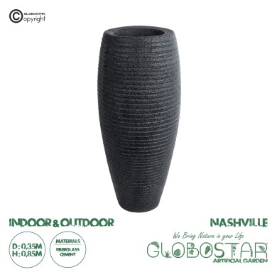 GloboStar® Artificial Garden NASHVILLE 20715 Επιδαπέδιο Πολυεστερικό Τσιμεντένιο Κασπώ Γλάστρα - Flower Pot Μαύρο Φ35 x Υ85cm