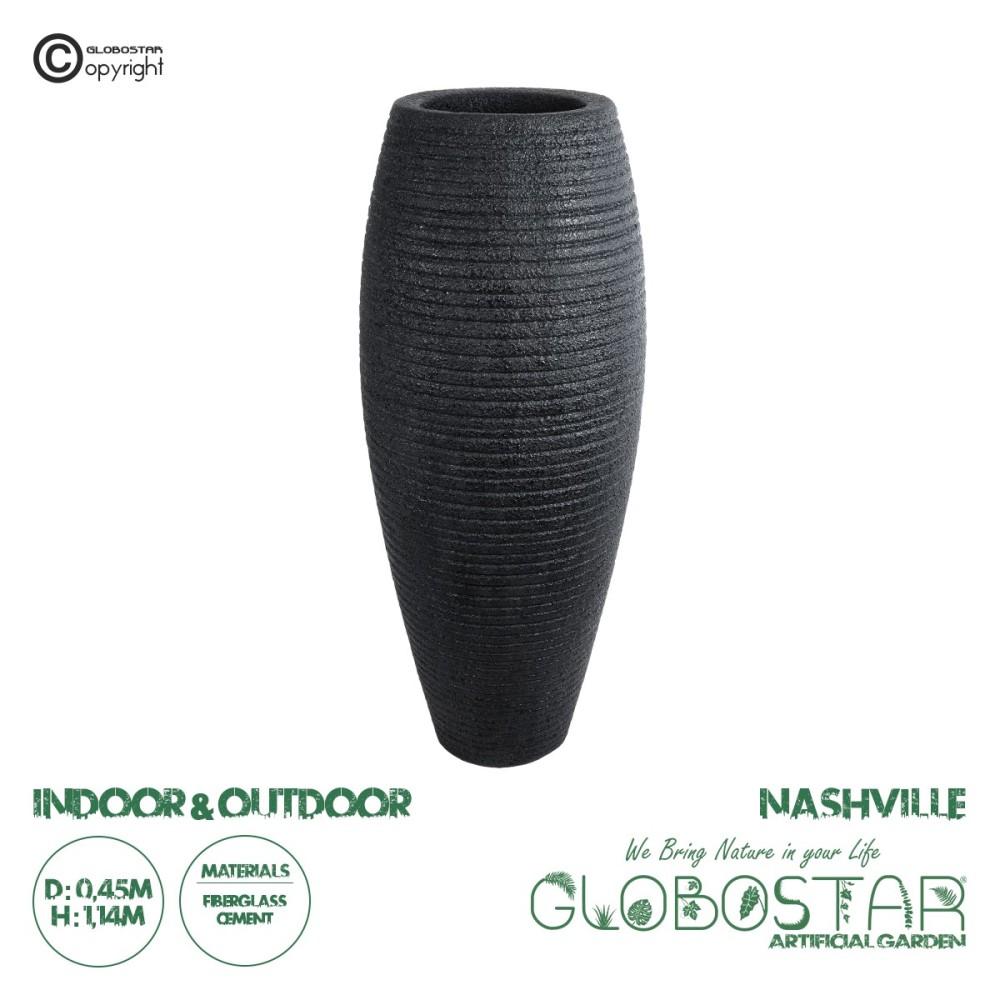 GloboStar® Artificial Garden NASHVILLE 20714 Επιδαπέδιο Πολυεστερικό Τσιμεντένιο Κασπώ Γλάστρα - Flower Pot Μαύρο Φ45 x Υ114cm