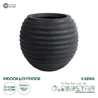 GloboStar® Artificial Garden ILAEIRA 20713 Επιδαπέδιο Πολυεστερικό Τσιμεντένιο Κασπώ Γλάστρα - Flower Pot Μαύρο Φ58 x Υ53cm