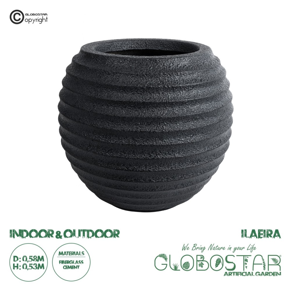 GloboStar® Artificial Garden ILAEIRA 20713 Επιδαπέδιο Πολυεστερικό Τσιμεντένιο Κασπώ Γλάστρα - Flower Pot Μαύρο Φ58 x Υ53cm