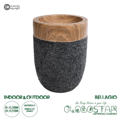 GloboStar® Artificial Garden BELLAGIO 20744 Επιδαπέδιο Πολυεστερικό Τσιμεντένιο Κασπώ Γλάστρα - Flower Pot Μαύρο με Καφέ Φ39 x Υ52cm
