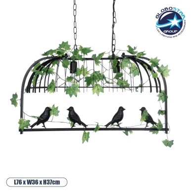 GLOBOSTAR® NEST 01643 Vintage Κρεμαστό Φωτιστικό Οροφής με Ντουί 2 x E27 AC 220-240V IP20 - Μαύρο & Πράσινο - Μ76 x Π36 x Y37cm