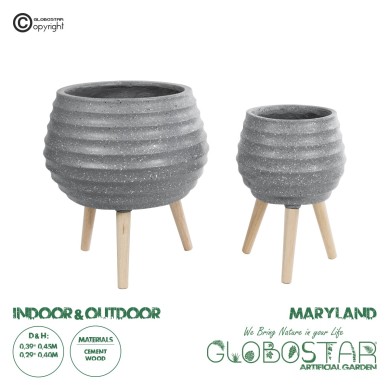 GloboStar® Artificial Garden MARYLAND 20568 ΣΕΤ 2 Διακοσμητικά Πολυεστερικά Τσιμεντένιά Κασπώ Γλάστρες - Flower Pots Γκρι A:Φ39 x Υ45cm B:Φ29 x Υ40cm