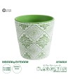 GloboStar® Artificial Garden ASWAN 20515 Διακοσμητικό Κεραμικό Κασπώ Γλάστρα - Flower Pot Λευκό με Πράσινο Φ14 x Υ13cm