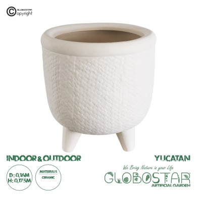 GloboStar® Artificial Garden YUKATAN 20513 Διακοσμητικό Κεραμικό Κασπώ Γλάστρα - Flower Pot Μπεζ Φ16 x Υ17.5cm