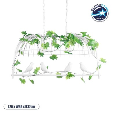 GLOBOSTAR® NEST 01644 Vintage Κρεμαστό Φωτιστικό Οροφής με Ντουί 2 x E27 AC 220-240V IP20 - Λευκό & Πράσινο - Μ73.6 x Π37.5 x Y38cm