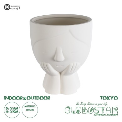 GloboStar® Artificial Garden TOKYO 20496 Διακοσμητικό Κεραμικό Κασπώ Γλάστρα - Flower Pot Λευκό Φ16 x Υ19cm