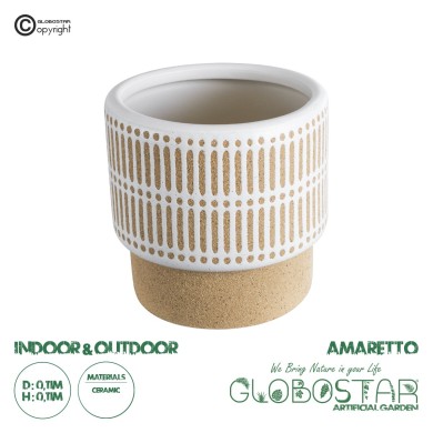 GloboStar® Artificial Garden AMARETTO 20543 Διακοσμητικό Κεραμικό Κασπώ Γλάστρα - Flower Pot Μπεζ με Λευκό Φ11 x Υ11cm