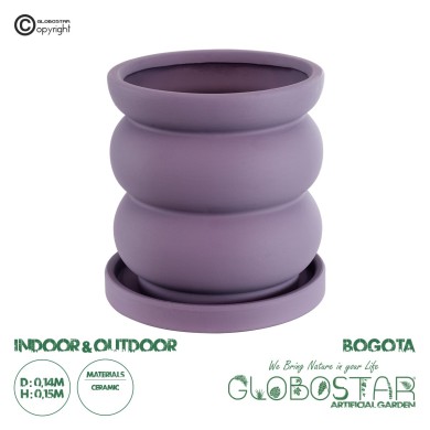 GloboStar® Artificial Garden BOGOTA 20500 Διακοσμητικό Κεραμικό Κασπώ Γλάστρα - Flower Pot Μωβ Φ14 x Υ15cm