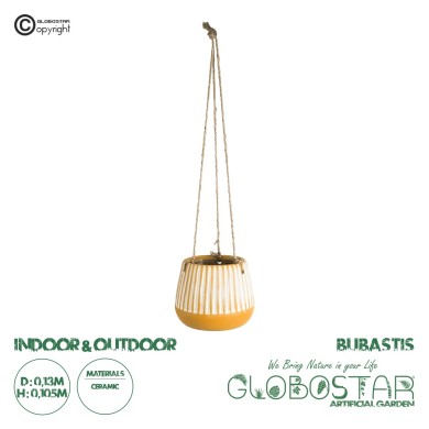GloboStar® Artificial Garden BUBASTIS 20528 Κρεμαστό Διακοσμητικό Κεραμικό Κασπώ Γλάστρα - Flower Pot Πορτοκαλί με Λευκό Φ13 x Υ10.5cm