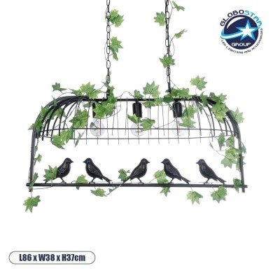 GLOBOSTAR® NEST 01646 Vintage Κρεμαστό Φωτιστικό Οροφής με Ντουί 3 x E27 AC 220-240V IP20 - Μαύρο & Πράσινο - Μ86 x Π38 x Y37cm