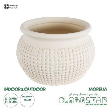 GloboStar® Artificial Garden MORELIA 20510 Διακοσμητικό Κεραμικό Κασπώ Γλάστρα - Flower Pot Μπεζ Φ19 x Υ13cm