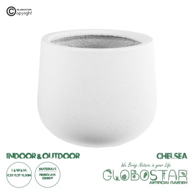 GloboStar® Artificial Garden CHELSEA 20802 Διακοσμητικό Πολυεστερικό Τσιμεντένιο Κασπώ Γλάστρα - Flower Pot Λευκό με Μαύρες Λεπτομέριες Μ25 x Π27 x Υ25cm