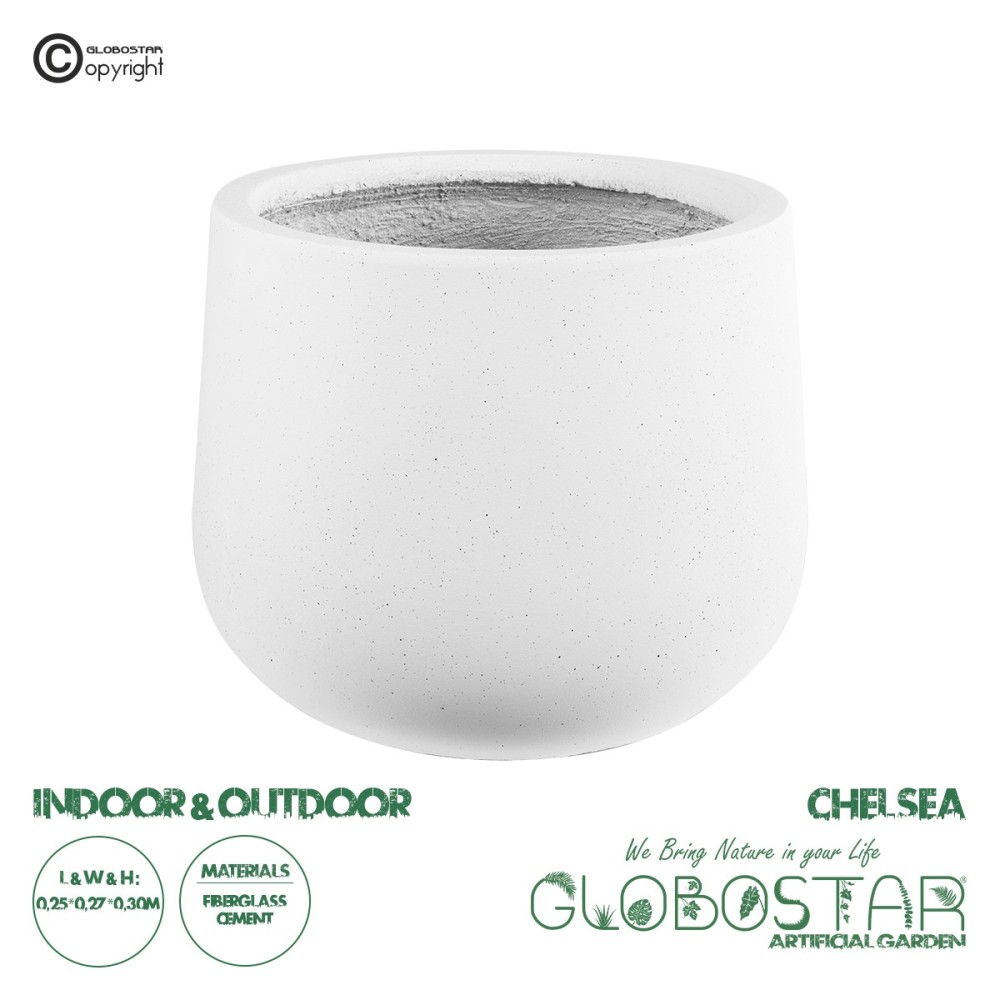 GloboStar® Artificial Garden CHELSEA 20802 Διακοσμητικό Πολυεστερικό Τσιμεντένιο Κασπώ Γλάστρα - Flower Pot Λευκό με Μαύρες Λεπτομέριες Μ25 x Π27 x Υ25cm