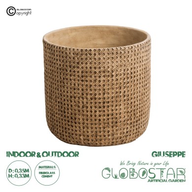 GloboStar® Artificial Garden GIUSEPPE 20800 Διακοσμητικό Πολυεστερικό Τσιμεντένιο Κασπώ Γλάστρα - Flower Pot Καφέ Φ35 x Υ33cm