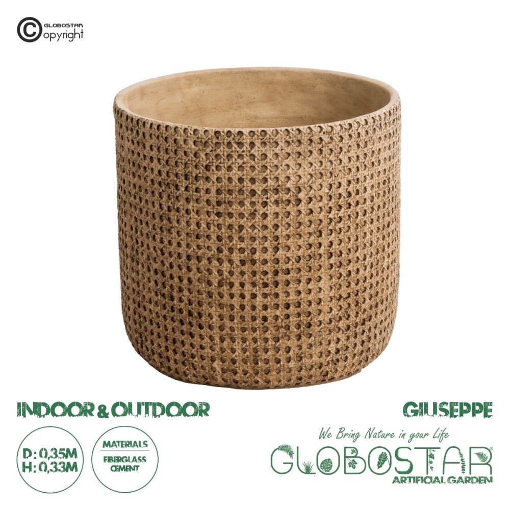 GloboStar® Artificial Garden GIUSEPPE 20800 Διακοσμητικό Πολυεστερικό Τσιμεντένιο Κασπώ Γλάστρα - Flower Pot Καφέ Φ35 x Υ33cm