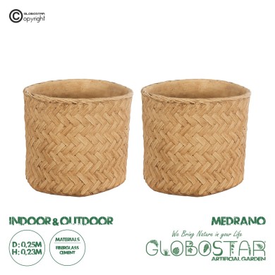 GloboStar® Artificial Garden MEDRANO 20799 ΣΕΤ 2 Διακοσμητικά Πολυεστερικά Τσιμεντένιά Κασπώ Γλάστρες - Flower Pots Μπεζ A:Φ25 x Υ23cm B:Φ25 x Υ23cm