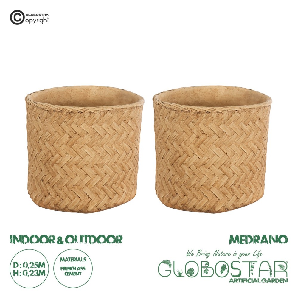 GloboStar® Artificial Garden MEDRANO 20799 ΣΕΤ 2 Διακοσμητικά Πολυεστερικά Τσιμεντένιά Κασπώ Γλάστρες - Flower Pots Μπεζ A:Φ25 x Υ23cm B:Φ25 x Υ23cm
