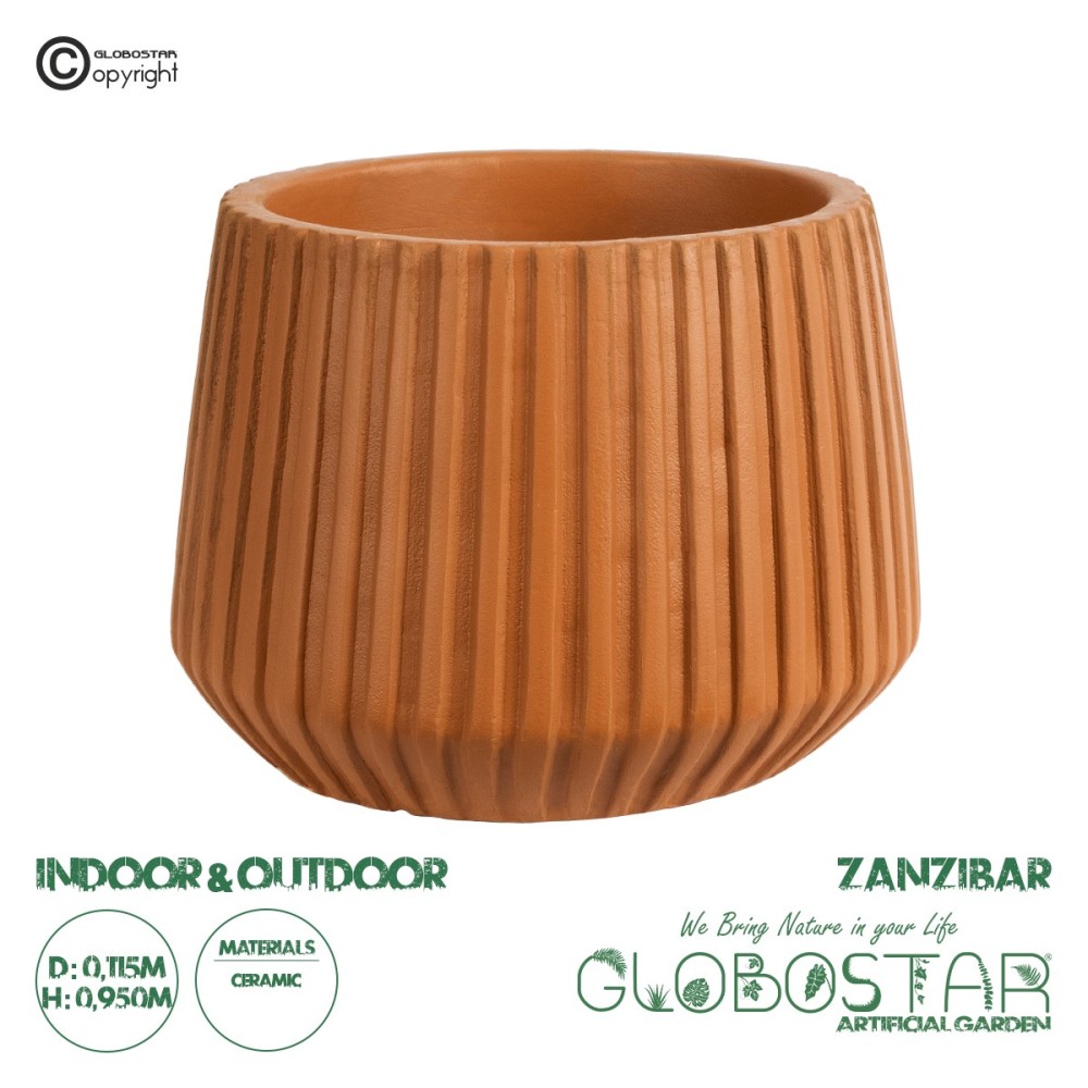 GloboStar® Artificial Garden ZANZIBAR 20539 Διακοσμητικό Κεραμικό Κασπώ Γλάστρα - Flower Pot Πορτοκαλί Φ11.5 x Υ9.5cm