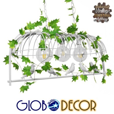GLOBOSTAR® NEST 01647 Vintage Κρεμαστό Φωτιστικό Οροφής με Ντουί 3 x E27 AC 220-240V IP20 - Λευκό & Πράσινο - Μ86 x Π38 x Y37cm