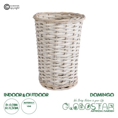 GloboStar® Artificial Garden DOMINGO 20593 Διακοσμητικό Πλεκτό Καλάθι - Κασπώ Γλάστρα - Flower Pot Λευκό με Μπεζ Φ21 x Υ30cm