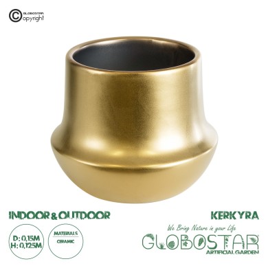 GloboStar® Artificial Garden KERKYRA 20547 Διακοσμητικό Κεραμικό Κασπώ Γλάστρα - Flower Pot Χρυσό Φ15 x Υ12.5cm