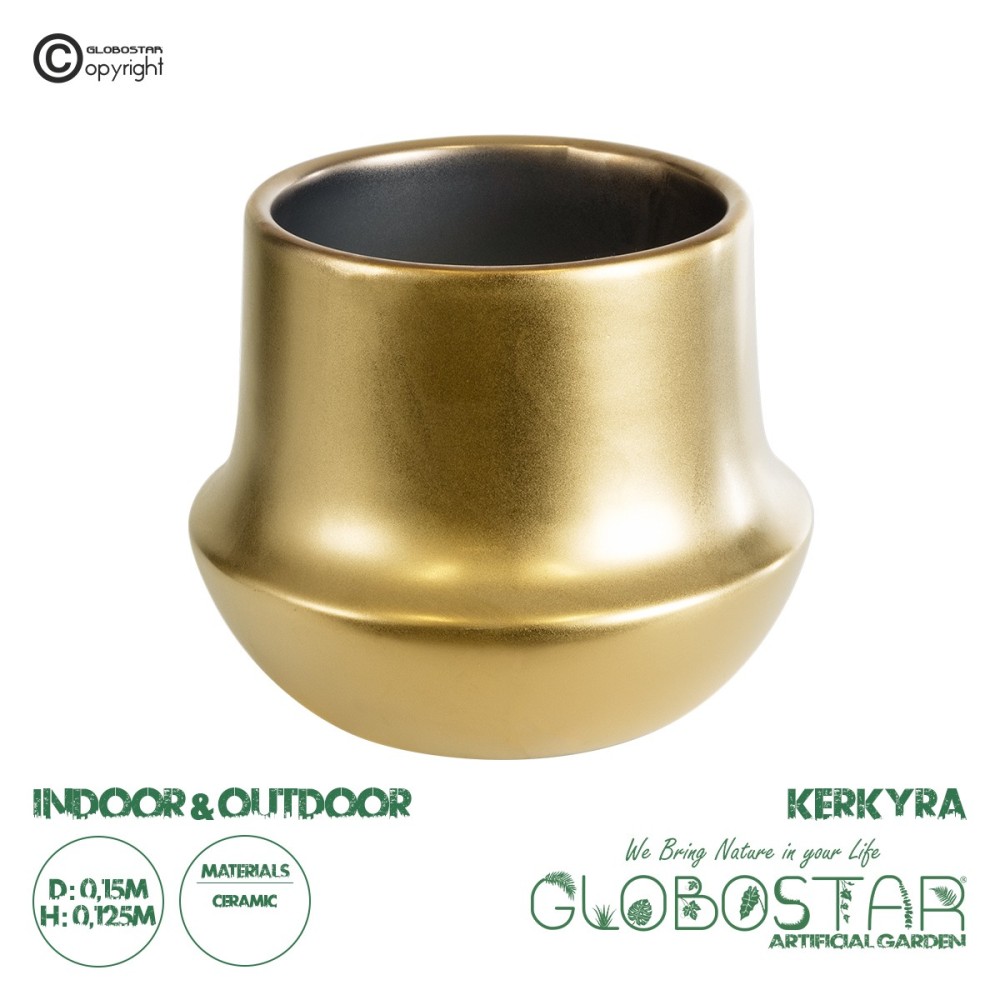 GloboStar® Artificial Garden KERKYRA 20547 Διακοσμητικό Κεραμικό Κασπώ Γλάστρα - Flower Pot Χρυσό Φ15 x Υ12.5cm