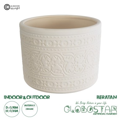 GloboStar® Artificial Garden BERATAN 20514 Διακοσμητικό Κεραμικό Κασπώ Γλάστρα - Flower Pot Λευκό Φ19 x Υ16cm